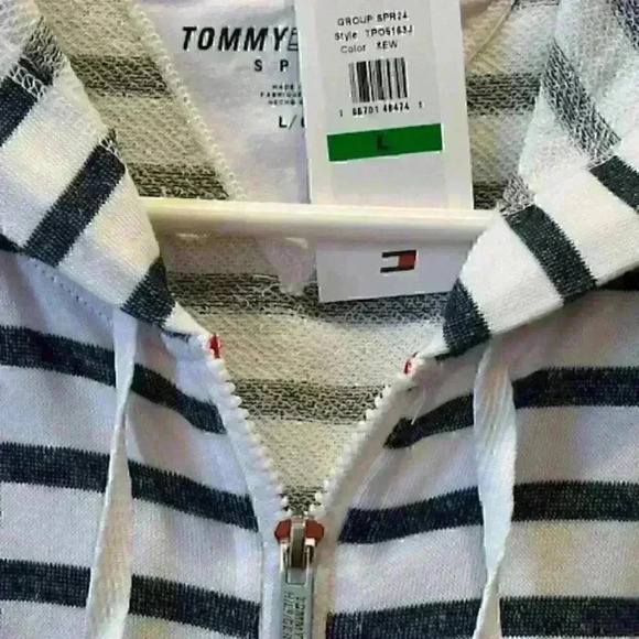 NWT! TOMMY HILFIGER Hooded Jacket/Sweatshirt/Hoodie Navy/White Stripe Size Large - Picture 16 of 16